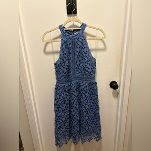 Blue Lace Halter Dress